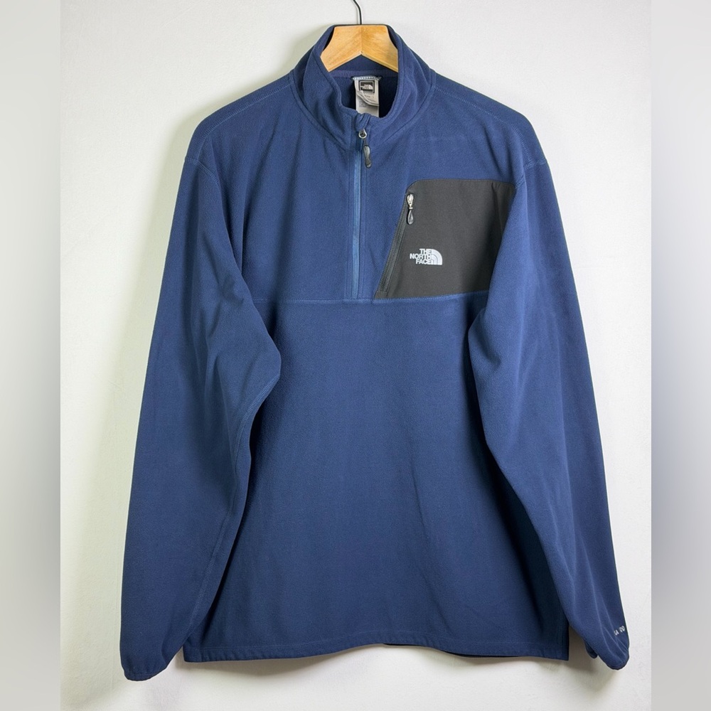 The North Face Mens TKA 100 Fleece Quarter Zip Pullover Navy Blue Sz XL